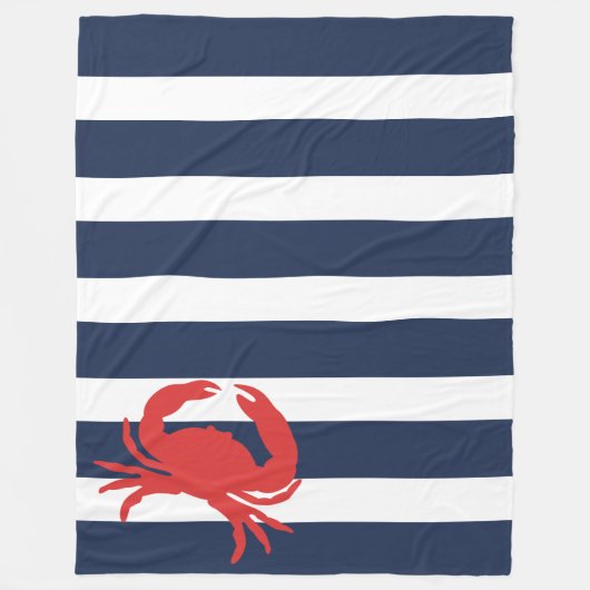 Anchor Navy Blue Stripes Red Crab Fleece Deken (Voorkant)