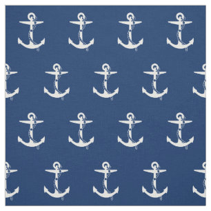 Anchor Navy Blue White Mariene Stof