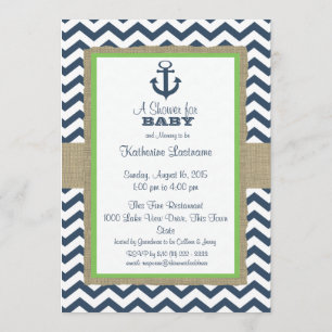 Anchor Navy Blue ZigZag Baby shower Kaart