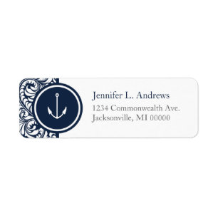 Anchor Navy Damask Adresetiketten Etiket