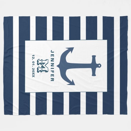 Anchor navy strepen Vleece Blanket Fleece Deken (Voorkant (Horizontaal))