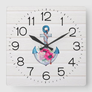 Anchor On White Wood Square Wall Clock Vierkante Klok