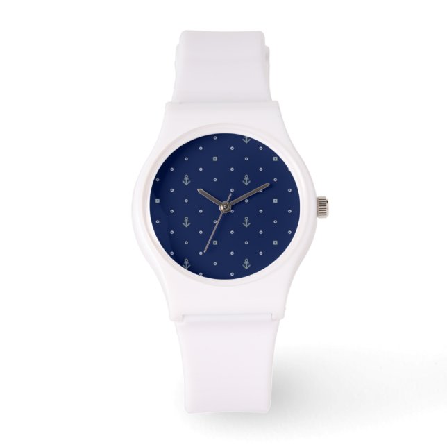 Anchor Polka Dots Pattern Horloge (Voorkant)