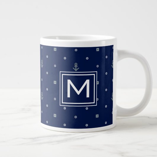 Anchor Polka Dots Pattern | Monogram Extra Grote Mok (Rechts)
