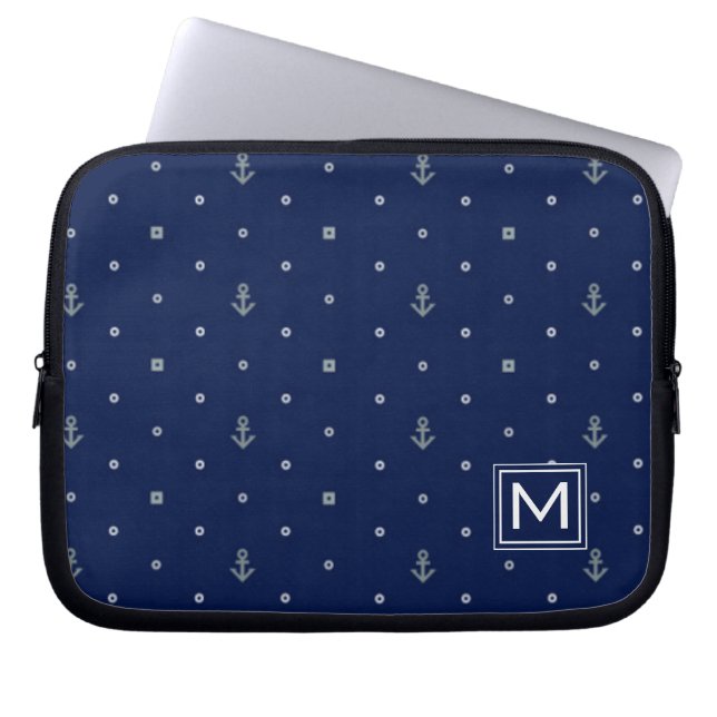 Anchor Polka Dots Pattern | Voeg je Initiaal toe Laptop Sleeve (Voorkant)