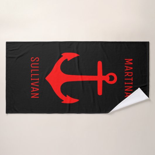 Anchor Red in Black Custom Bath Towel Badhanddoek (Badhanddoek)