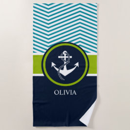 ANCHOR STRIPED NAUTICAL MONOGRAM GREEN AND NAVY STRANDLAKEN