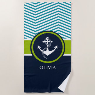 ANCHOR STRIPED NAUTICAL MONOGRAM GREEN AND NAVY STRANDLAKEN