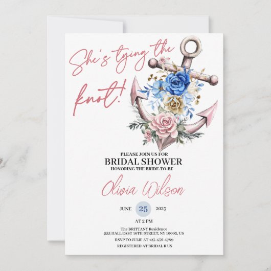 Anchor Tying the Knot Nautical Bridal Shower Kaart (Voorkant)