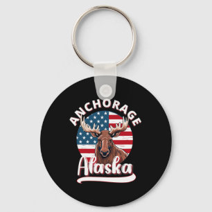 Anchorage Alaska Moose Kijken Alaskan Vlag Jagen Sleutelhanger