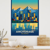 Anchorage Alaska skyline met bergen en water Poster (Keuken)