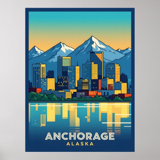 Anchorage Alaska skyline met bergen en water Poster (Voorkant)