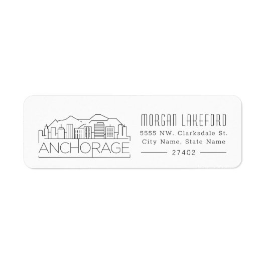 Anchorage, Alaska Stylized Skyline | Etiket (Voorkant)