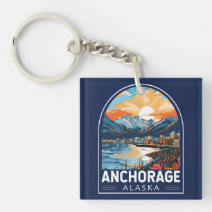 Anchorage Alaska Travel Art Embleem Sleutelhanger