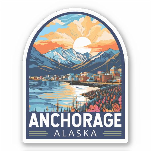 Anchorage Alaska Travel Art Embleem Sticker (Voorkant)