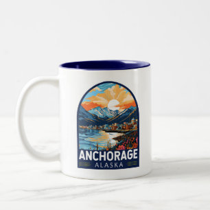 Anchorage Alaska Travel Art Embleem Tweekleurige Koffiemok