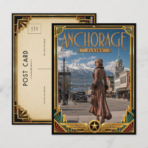 Anchorage Alaska Vintage Art Deco Gouden Tijdperk Briefkaart