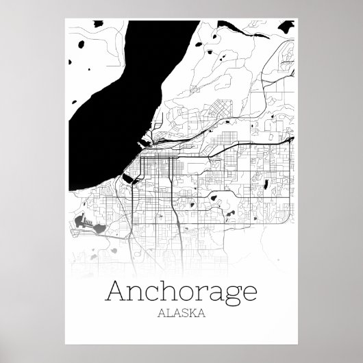 Anchorage Map - Alaska - Poster stadskaart (Voorkant)