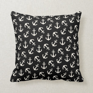 Anchors Away Nautical Pattern in Black Kussen