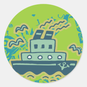 Anchors Away Tugboat Tshirts en GIfts Ronde Sticker
