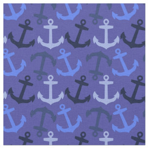 Anchors Aweigh. Navy Blue Anchors Nautical Fabric Stof