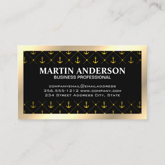 Anchors Pattern | Goudgrens | Monogram Visitekaartje (Achterkant)