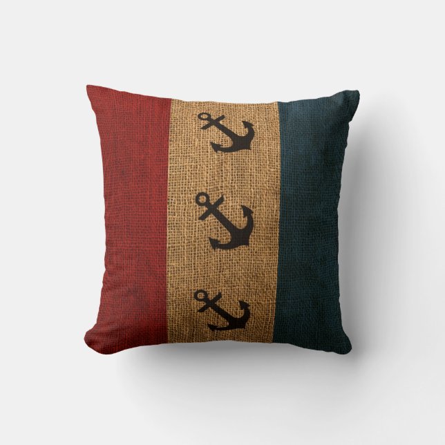Anchors Rustic Stripes Kussen (Voorkant)