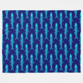 Anchovy Pattern - Cyaan en diepe marine Fleece Deken (Voorkant (Horizontaal))