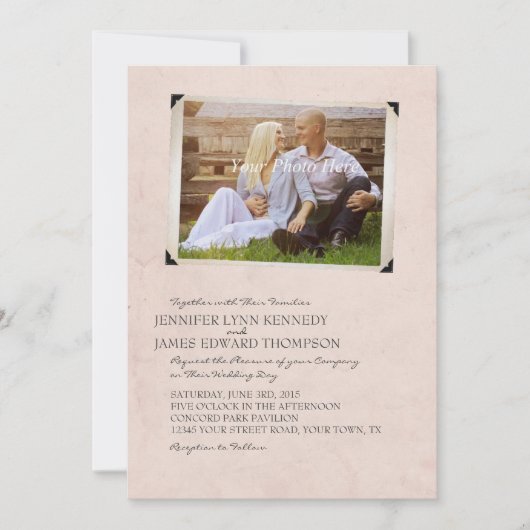 Ancien album photo rose Page Mariages Invitations (Devant)