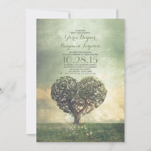 Ancien arbre invitation mariage campagnard rustiqu (Devant)