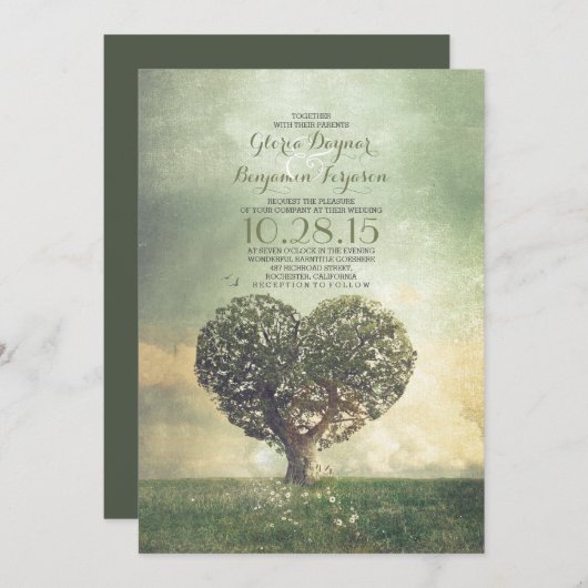 Ancien arbre invitation mariage campagnard rustiqu (Devant / Derrière)
