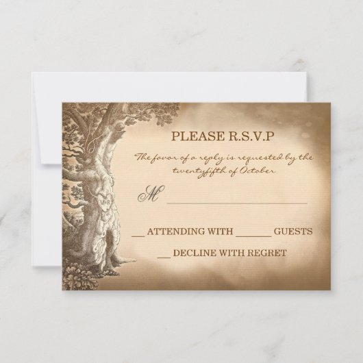 Ancien arbre vintage mariage rustique cartes RSVP (Devant)