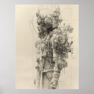 Ancien Aztec Tolteca Dieu Poster crayon croquis