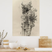Ancien Aztec Tolteca Dieu Poster crayon croquis (Cuisine)