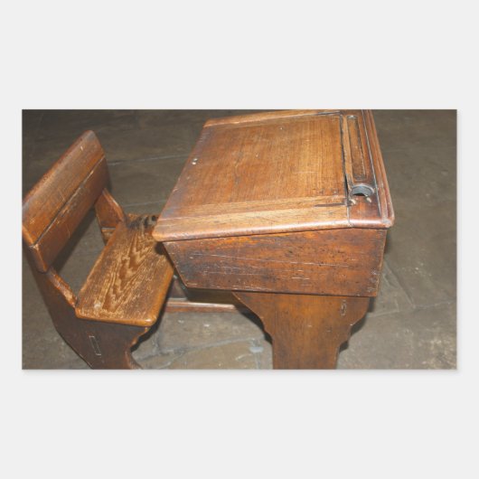 Ancien bureau scolaire en bois et chaise Stickers (Devant)