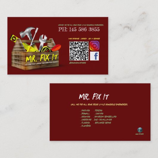 Ancien Carte de visite de réparation boîte à outil (Devant / Derrière)