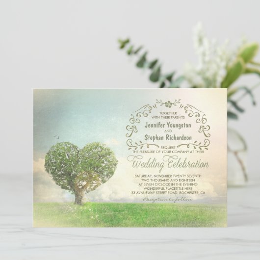Ancien coeur d'arbre invitations de mariage rustiq (Debout devant)
