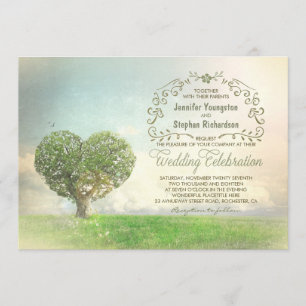 Ancien coeur d'arbre invitations de mariage rustiq