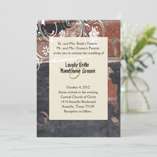 Ancien Faire-part de mariage de brique rouge (Debout devant)