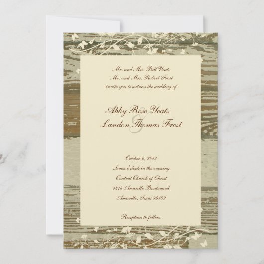 Ancien Faire-part de mariage Floral En Bois—Tint D (Devant)