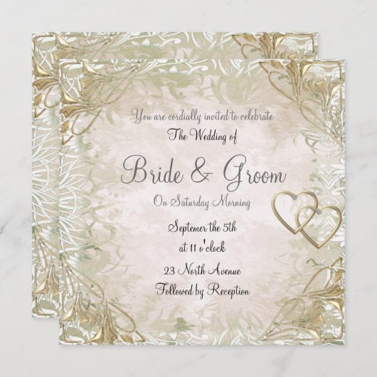 Ancien Faire-part de mariage Or populaire et éléga (Devant / Derrière)