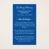 Ancien mémorial carte de prière funéraire USA Drap (Dos)