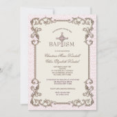 Ancien Monde Pink Baptism Twins Invitation (Devant)