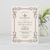 Ancien Monde Pink Baptism Twins Invitation (Debout devant)