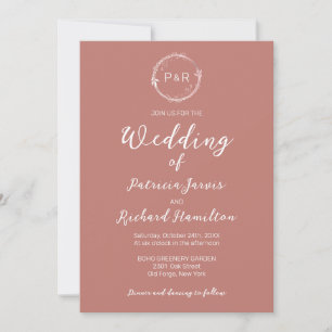 Ancien Monogramme Rose Élégant Mariage Invitation