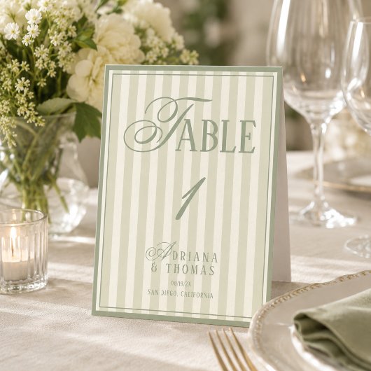 Ancien numéro de table de mariage vert pastel Mone