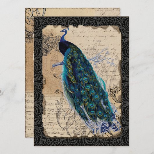 Ancien paon Enregistrer les cartes de dates - Noir (Devant / Derrière)