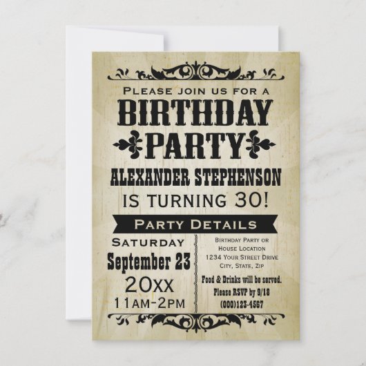 Ancien Pays Vintage Anniversaire Fête Invitation (Devant)