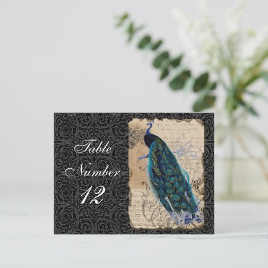 Ancien Peacock Réception Table Numéro Cartes Noir (Debout devant)