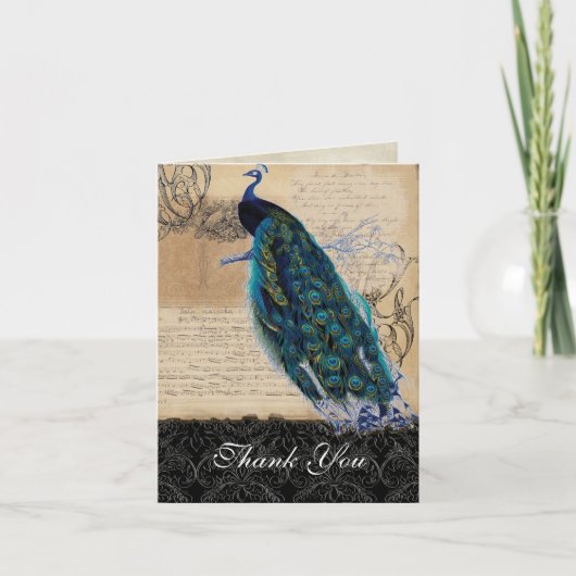 Ancien Peacock Vintage Mariage Merci Notes (Devant)
